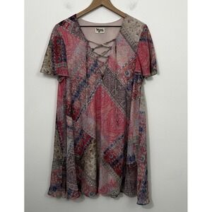 Show Me Your Mumu Kylie Lace Up Dress Size XL Pink Blue Bandana Print Mini